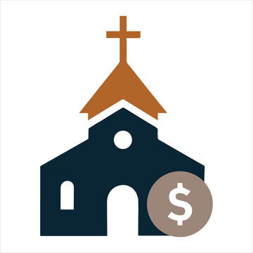 Church building with a dollar sign indicating donations and finance Vector, illustration