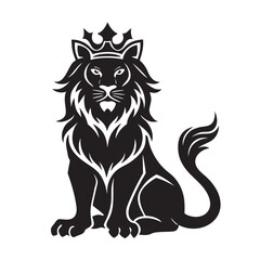 Elegant Crowned Sitting Lion Royal Silhouette