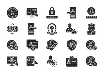 User account thin glyph icon set. Containing user, account, password, login, username, connect, logout, users, edit profil, authentication. Vector illustration