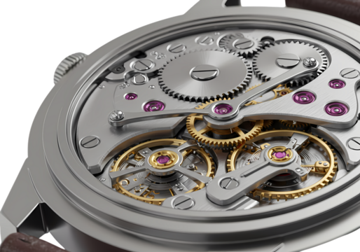 Intricate watch mechanism gears turning smoothly