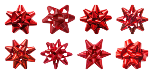 PNG Vibrant red decorative bows, element set on transparent background