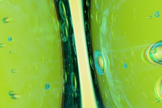 Luminous flowing green abstract shapes enriched with microbubbles, perfect for eco-brand campaigns, futuristic motion assets, and nature-tech visuals