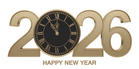 Golden 2026 numbers with a vintage clock face replacing the zero celebrating the new year