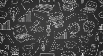 Seamless Chalkboard Education Doodle Pattern