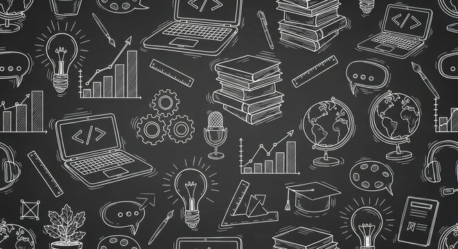 Seamless Chalkboard Education Doodle Pattern