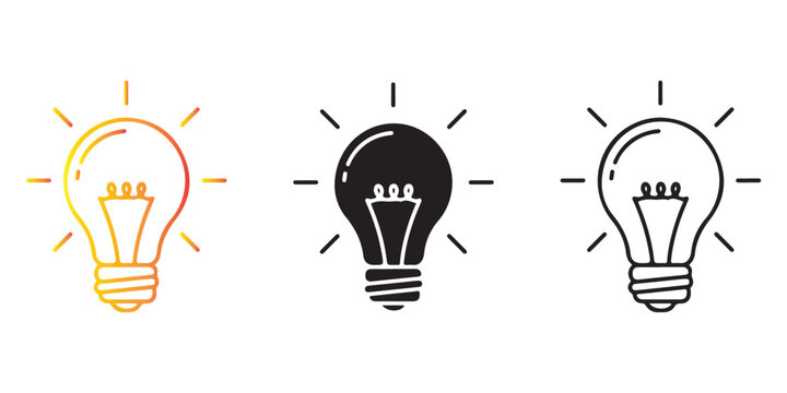 Three light bulbs in different styles illustrating bright ideas and innovation Vector, illustration