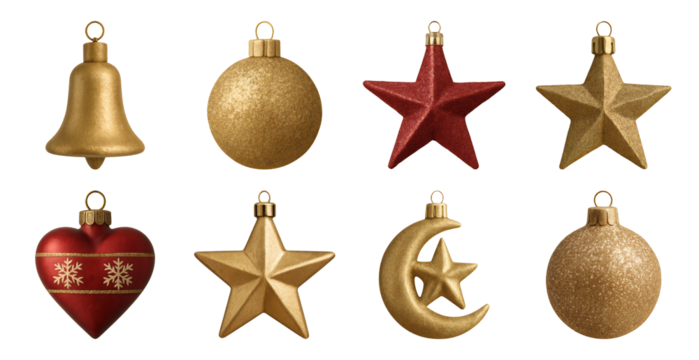 PNG Festive Christmas ornament collection, element set on transparent background - Powered by Adobe