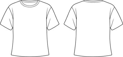 Classic crew neck short sleeve basic t-shirt apparel technical fashion flat sketch vector illustration template front and back view outline mock-up.