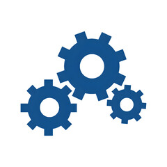 Three blue gears interlocking on a transparent background isolated on transparent background