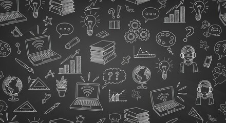 Seamless Chalkboard Education Doodle Pattern