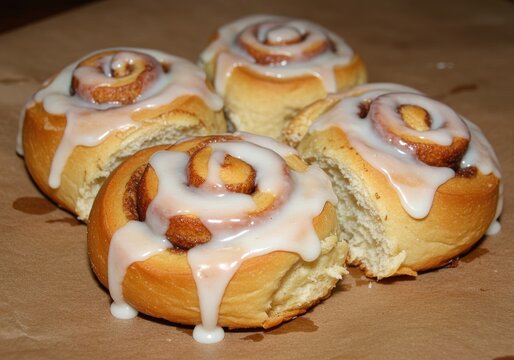 Sweet cinnamon rolls with glaze, baked pastry treats, breakfast ideas, dessert pastries