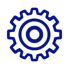 Blue neon gear mechanism isolated on transparent background
