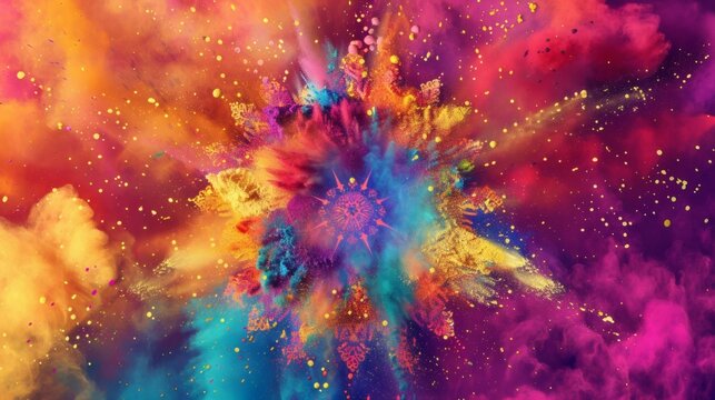 Vibrant explosion of colorful powder paint creates a dynamic and eye-catching background, perfect for adding energy and excitement to your creative project