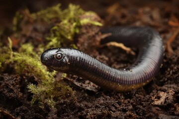 Obraz premium Ichthyophis sp.: A Unique Caecilian Species Thriving in the Moist Humus of Western Ghats Forests