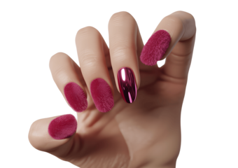 Hand with red nails isolated on transparent background