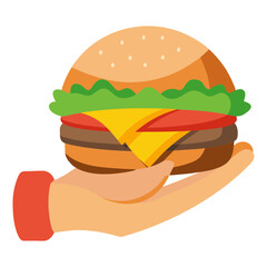 Hand holding hamburger fast food cheeseburger bun vector art illustration