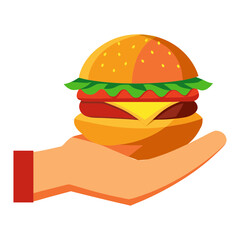 Hand holding hamburger fast food cheeseburger bun vector art illustration