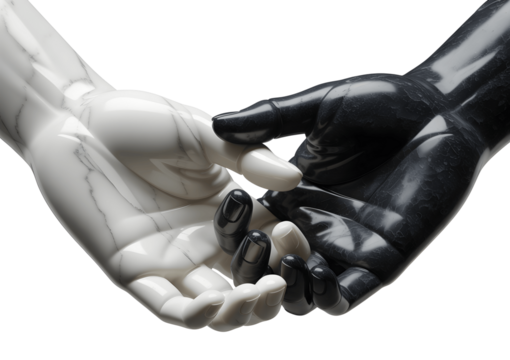 Black and white hands touching isolated on transparent background