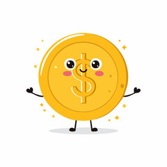 Happy dollar coin character with transparent background