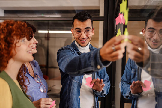 Business team planning project during brainstorming session