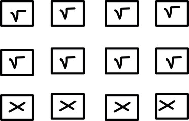 Grid of checkmarks and xs in squares illustrating a simple decision or survey