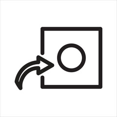 The sign in or register icon, featuring a curved arrow inside a square with a circle inside it, illustrated in black and white, symbolizes an entrance, entry point, data import, or accessibility. 