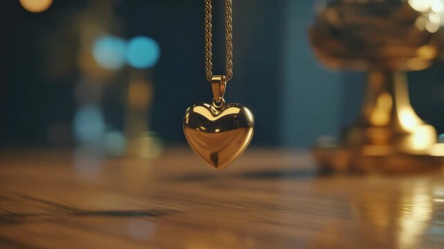 Cinematic Video Close-Up of Golden Heart Pendant Swinging in Hypnosis Session
