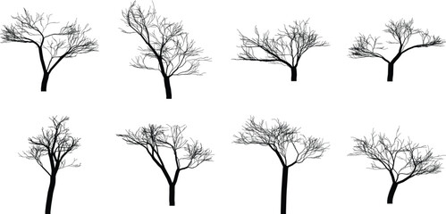 Bare Tree Silhouettes Vector Art Collection on White Background for Artistic Designs