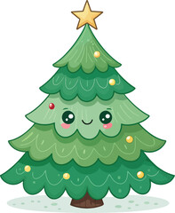 Christmas Tree Vector in Mascot Style – Solid Color Illustration