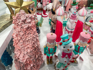 Colorful Holiday Display with Nutcrackers and Snowman