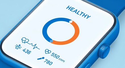 Smartwatch health tracker application interface displaying activity data and progress indicators for a healthy lifestyle