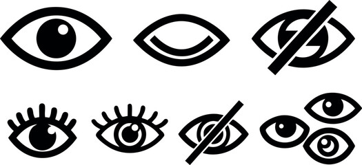 Eye icon set with visible and hidden symbols for user interface and design elements vector illustration