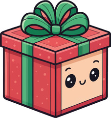 Cute Gift Box Cartoon – Clean Solid-Color Christmas Graphic