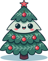 Cute Christmas Tree Illustration – Flat Vector on White Background