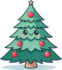 Cute Christmas Tree Illustration – Flat Vector on White Background