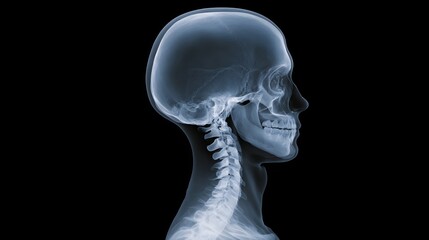 Obraz premium X ray image showing the profile view of a human skull and cervical spine