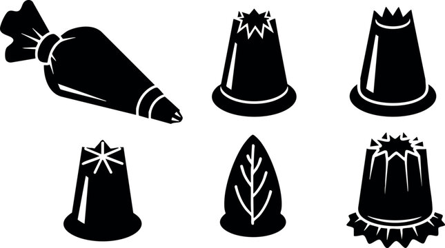 Black silhouette vector of various thimbles and a sewing needle in classic design for tailoring and crafting use