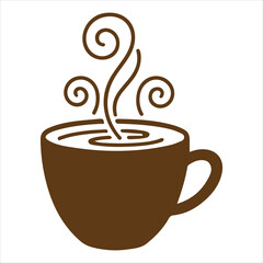 Obraz premium Brown coffee cup with steaming swirls isolated on white background Vector, illustration