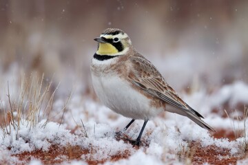 Obraz premium Horned Lark: Brightening Spring Snow with Attitude in Colorado's Scenic Landscape