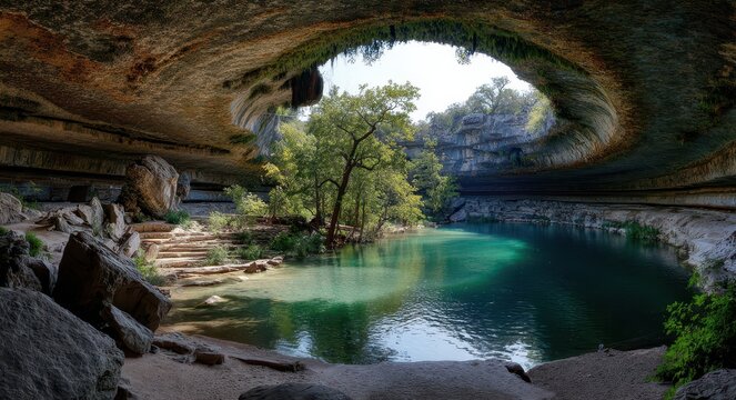 Breathtaking Hamilton Pool in Austin, Texas: A Stunning Natural Oasis Surrounded by Blue Waters and Cave Formations