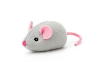 Soft gray plush toy mouse with pink ears and tail for cats