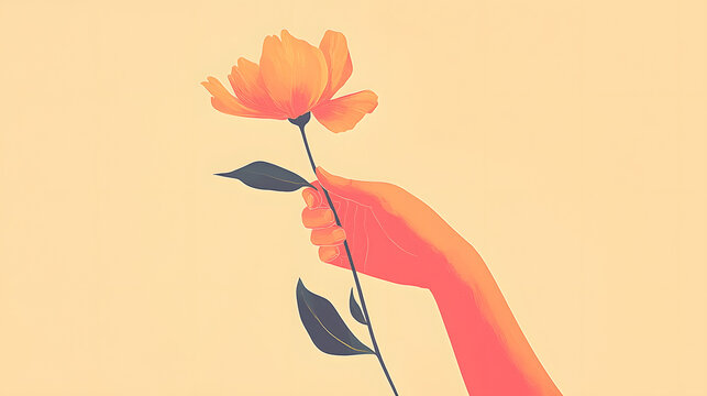 The Flower Offering: A hand tenderly presents a delicate flower against a soft, pastel backdrop. Conveying messages of love, care, or peace.