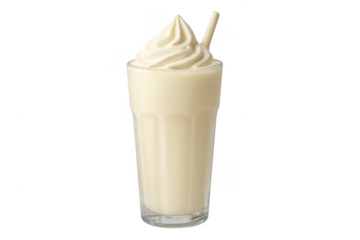 Vanilla milkshake with whipped cream and straw