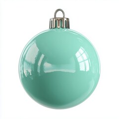 Obraz premium Christmas Ornament Ball Close-up: Pastel Green Glossy Finish with Silver Cap Isolated on White