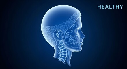 A Detailed Medical Illustration of a Healthy Human Head and Neck X-ray Scan