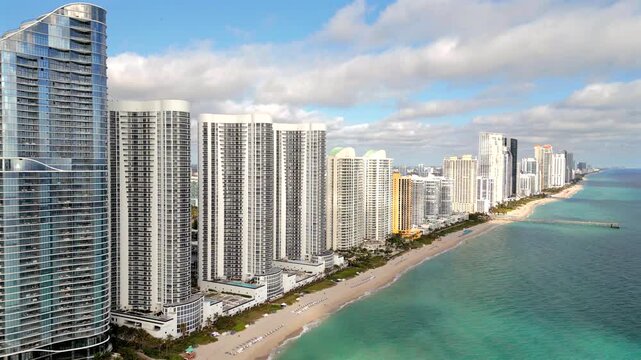 Aerial view of Atlantic Heights with Biscayne bay and Miami downtown in background Florida USA