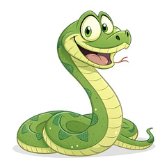 Fototapeta premium Green snake cartoon character isolated on white background