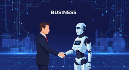 Business Deal A Human Handshake with Robot in the Digital Age