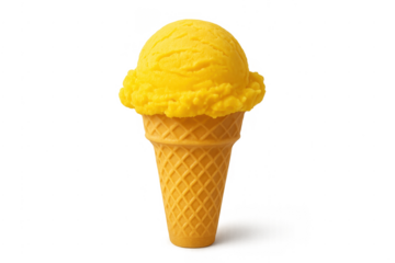Yellow mango lemon ice cream scoop on cone