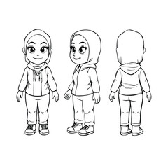 Chibi Girl in Hijab Character Sheet (Turnaround)
